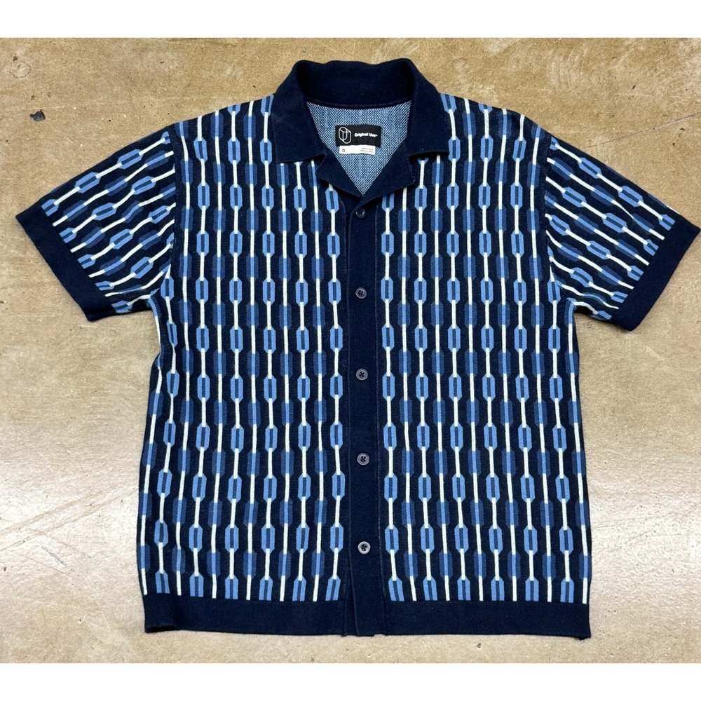 Size Small - Original Use Mens Blue Knit Button Down Shirt Short Sleeve